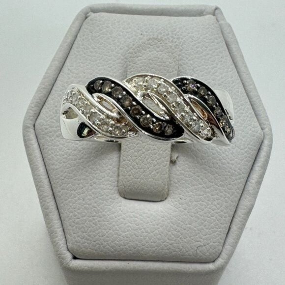 Affinity Diamond Ring size 9 Sterling Silver Cross Over Twist Champagne Brown‎ - Picture 9 of 10